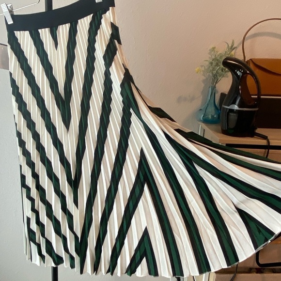 H&M Chevron Pleated Midi Skirt - Kelly Green/Black/White - XS - Chic & Elegant - Picture 6 of 11